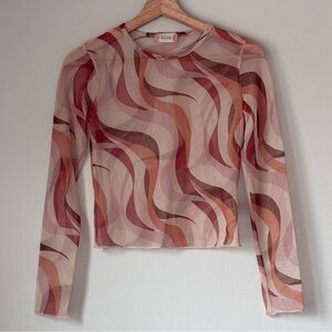 Altar’d State Pink and Brown Mesh Long Sleeve Top